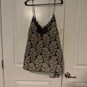 Free People Black Paisley Lace-Trim Slip